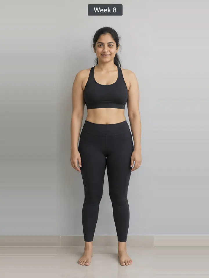 Week 8: the same pose, 5.5 kg lighter