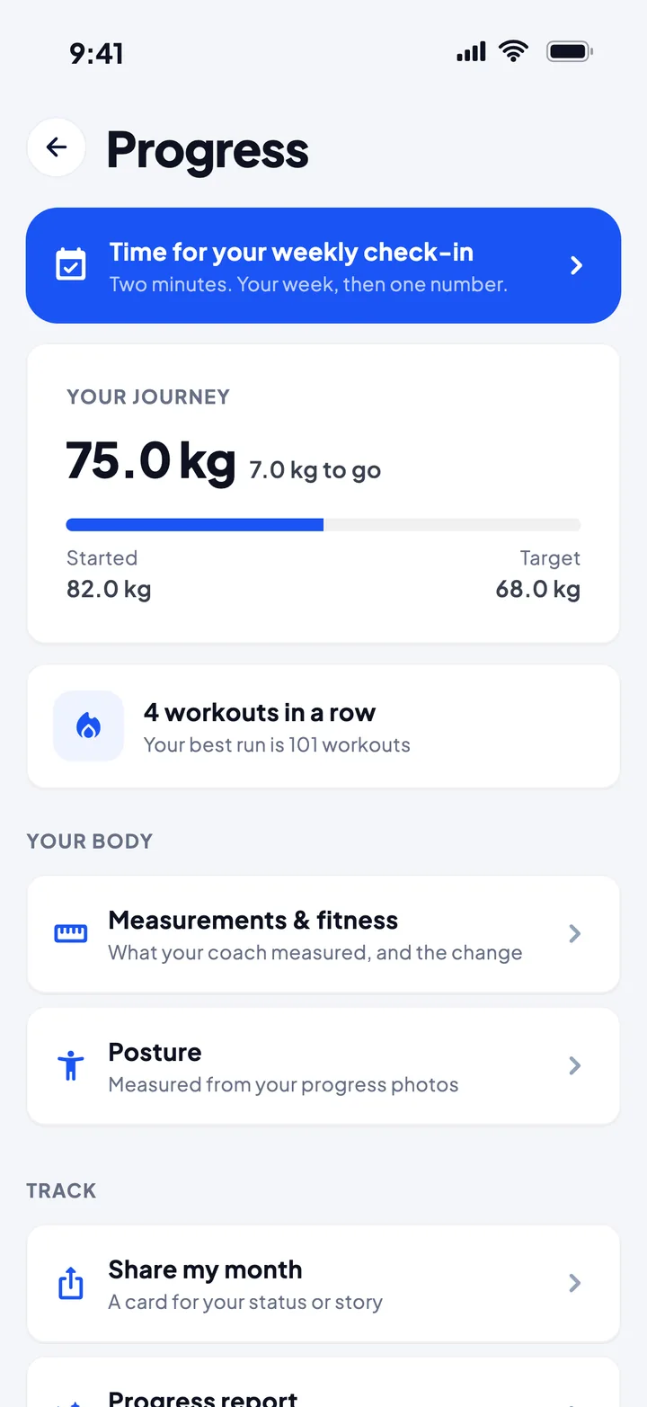 Peko your clients — Progress: Body, posture, reports
