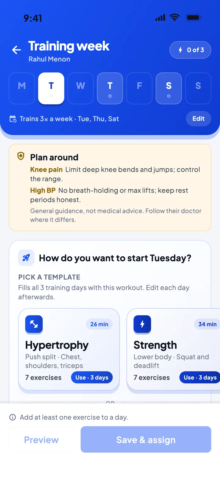 Peko trainers and freelancers — Workout builder: A training week